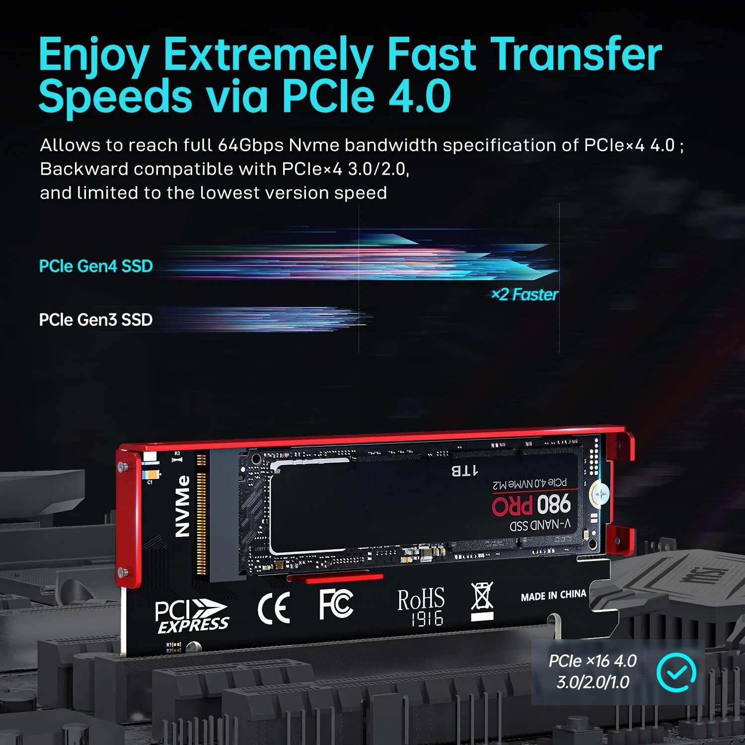 JEYI M.2 NVME To PCIE 4.0 X16  - огляд і ціна Samsung Ssd 980 Pro